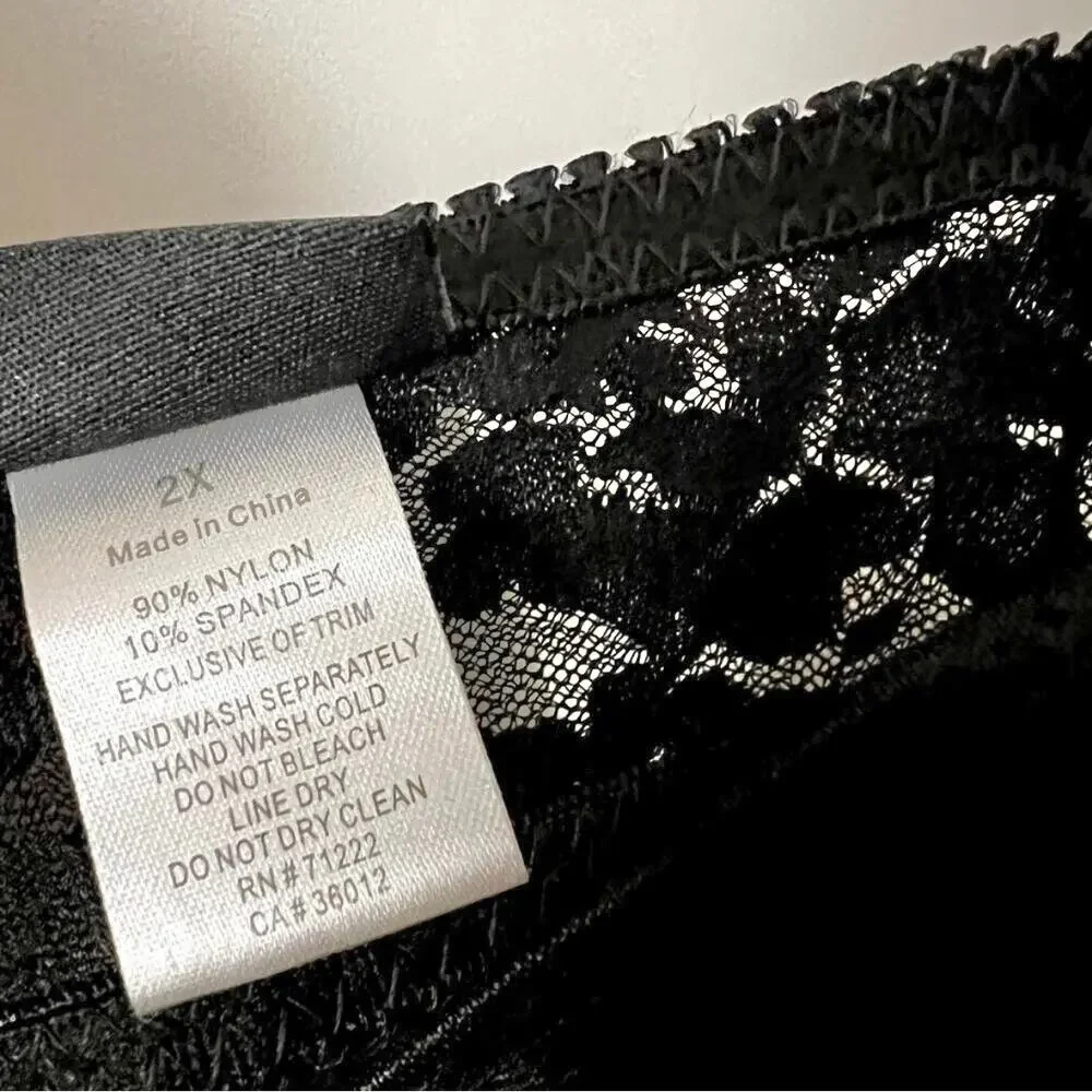 Rampage Intimates Stretch Black Lace Lingerie Slip Dress Sz 2X Glam Goth